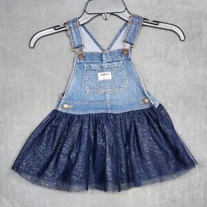 Oshkosh Bib Overall Dress Baby Girl Navy Blue Sparkly Tutu‎ Dress 24Months